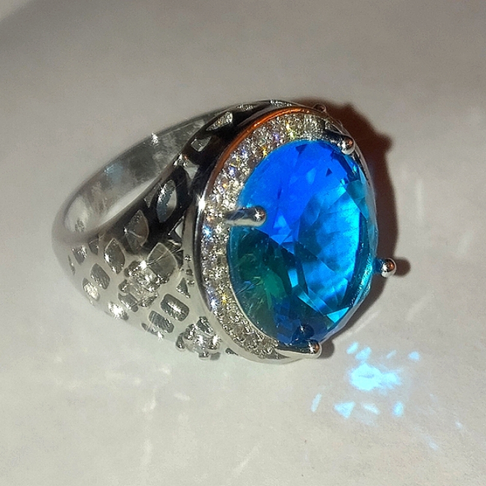 Elegant Blue Gemstone Silver Ring